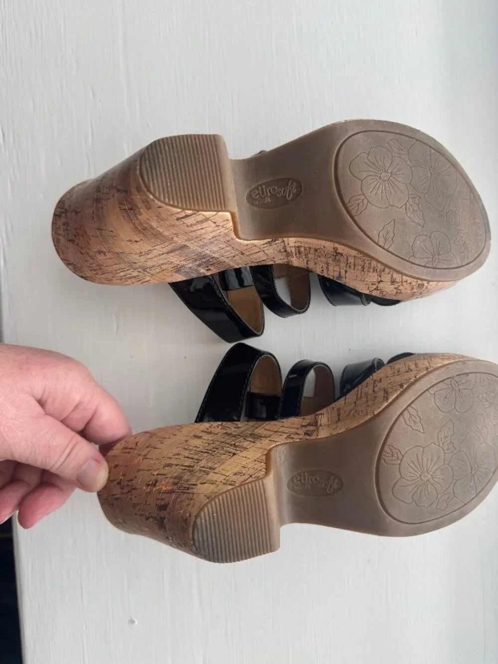 Euro Soft by Sofft Black Patent Felice Wedge Sandal Size 9 M P5